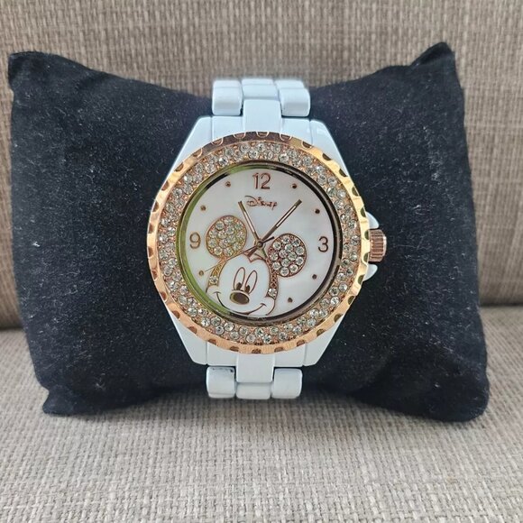 Minnie Mouse Disney Wristwatch White Band Crystals Accent Bezel Analog Watch - Picture 3 of 11